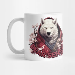 Polar Bear Warrior Sensei in Red Cherry Blossom Flowers Mug